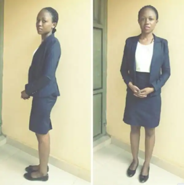 Lady protests after she was banned from attending classes for wearing mini-skirt
